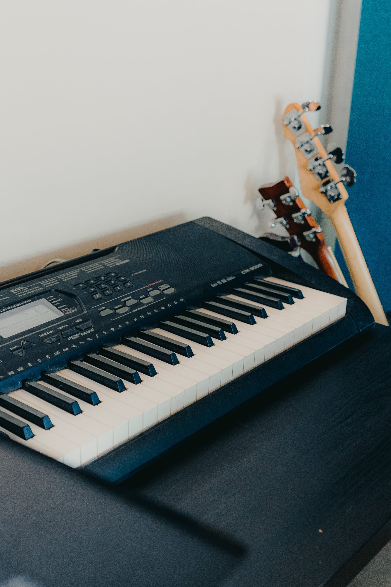 Keyboard and guitars in the studio