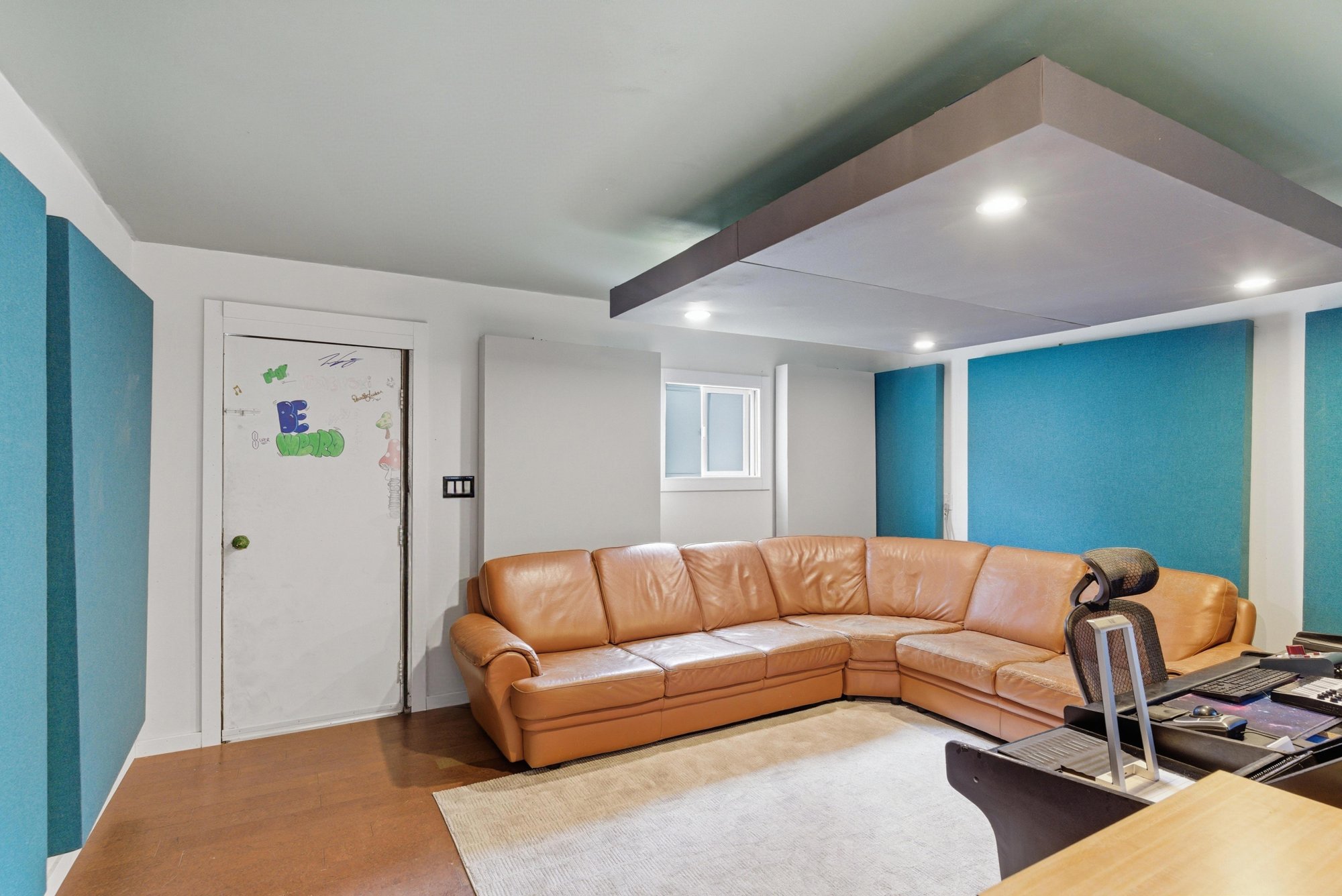 Seating and acoustic panels in the control room
